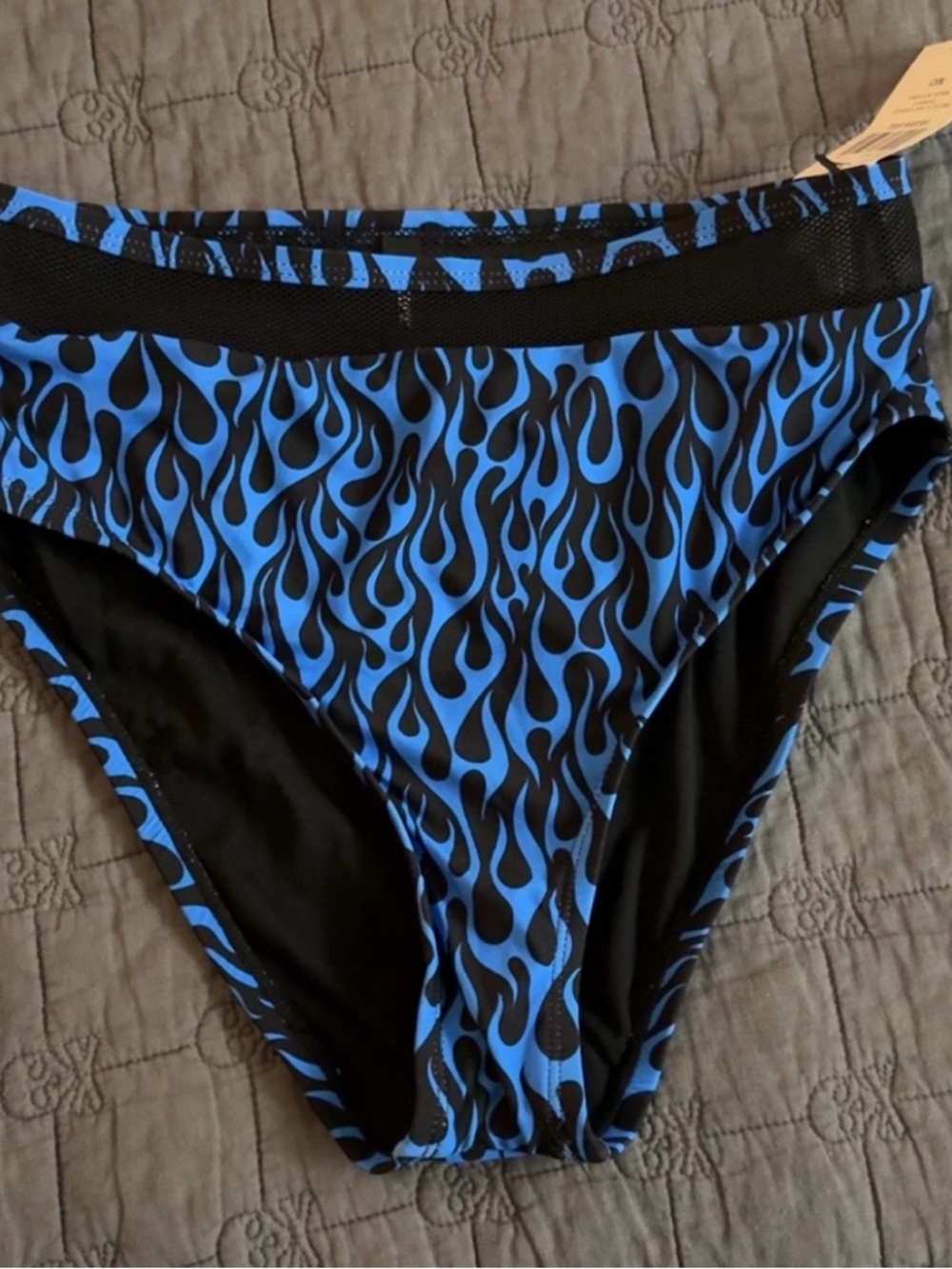 Hot Topic Blue and Black Flame Print Bikini Bottoms NWT Medium